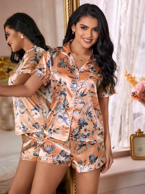 Ensemble Pyjama Femme Satin Imprimé Tropical - Harley