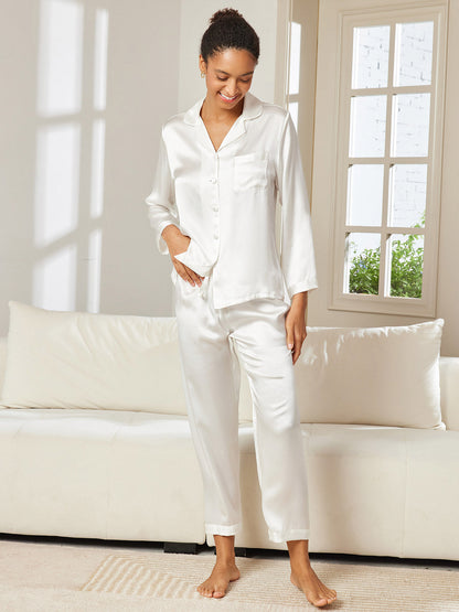 LuxeSilk - Damen 100% Maulbeerseide Pyjama-Set mit langen Ärmeln