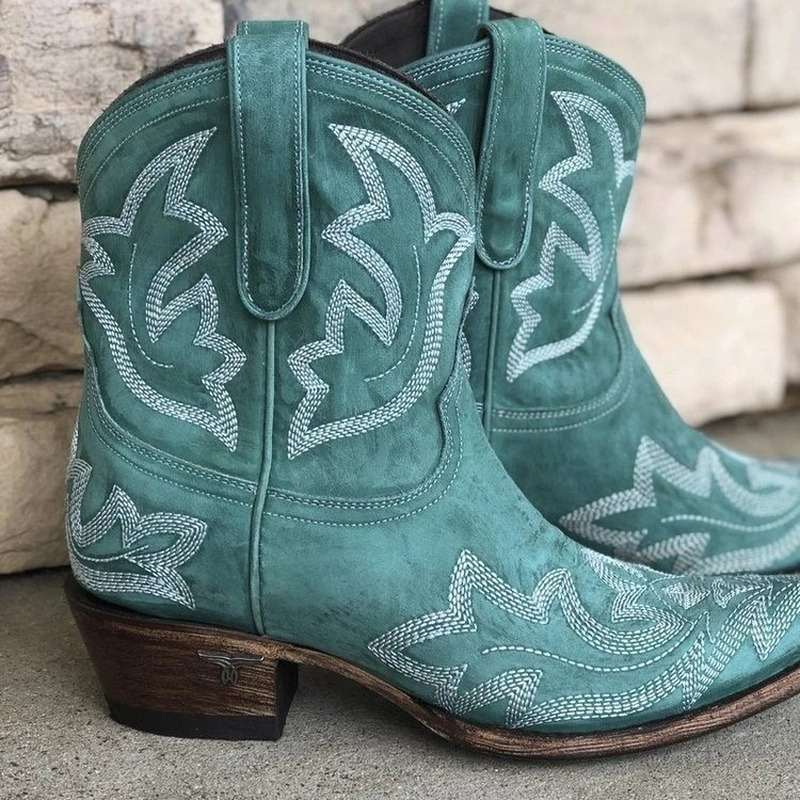 Kira - Bestickte Leder-Cowboy Stiefel mit Schlangenleder-Design