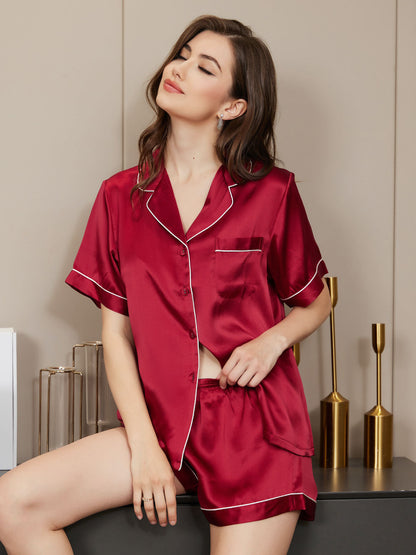 Silk Essence - Damen 100% Maulbeerseide Pyjama-Set mit kurzen Ärmeln