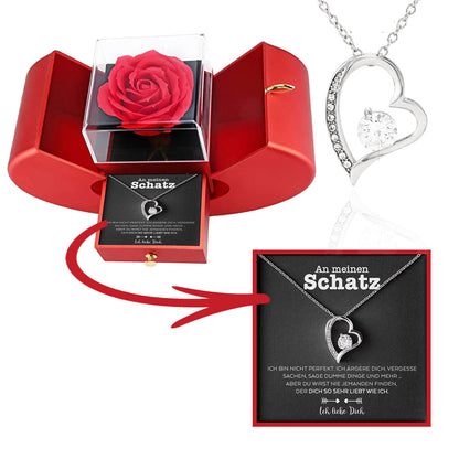 Weißgold Halskette - Mit konservierter Rose Geschenkbox - An meinen Schatz