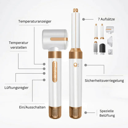 7 in 1 haarstyler - wit/goud - professionele haarstyling - salonkwaliteit - compact ontwerp