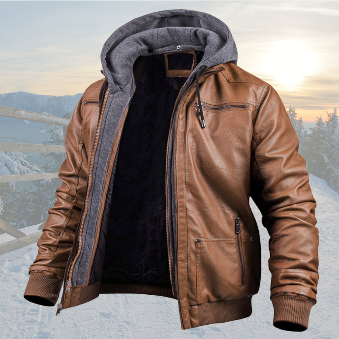 Kasper – Leren Winterjacke mit Kapuze, bietet Komfort und Eleganz