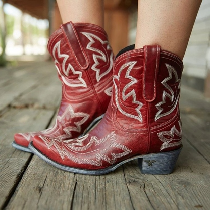 Kira - Bestickte Leder-Cowboy Stiefel mit Schlangenleder-Design