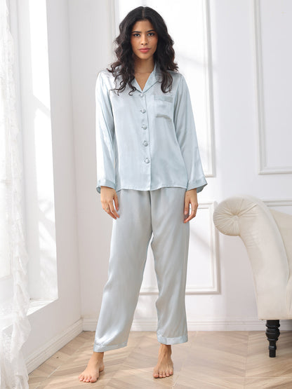 LuxeSilk - Damen 100% Maulbeerseide Pyjama-Set mit langen Ärmeln