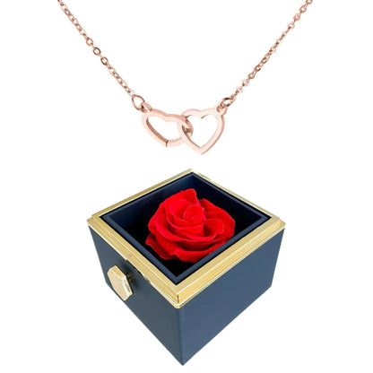 Caja de rosas giratoria eternamente preservada - Con collar de corazón grabado