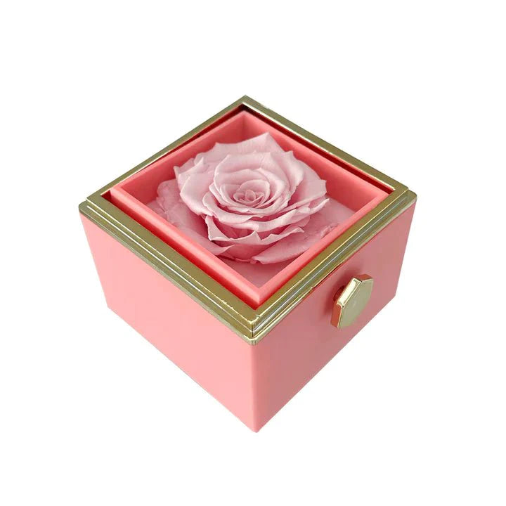 Eternally Preserved Rotating Rose Box - W/ Engraved Heart Necklace