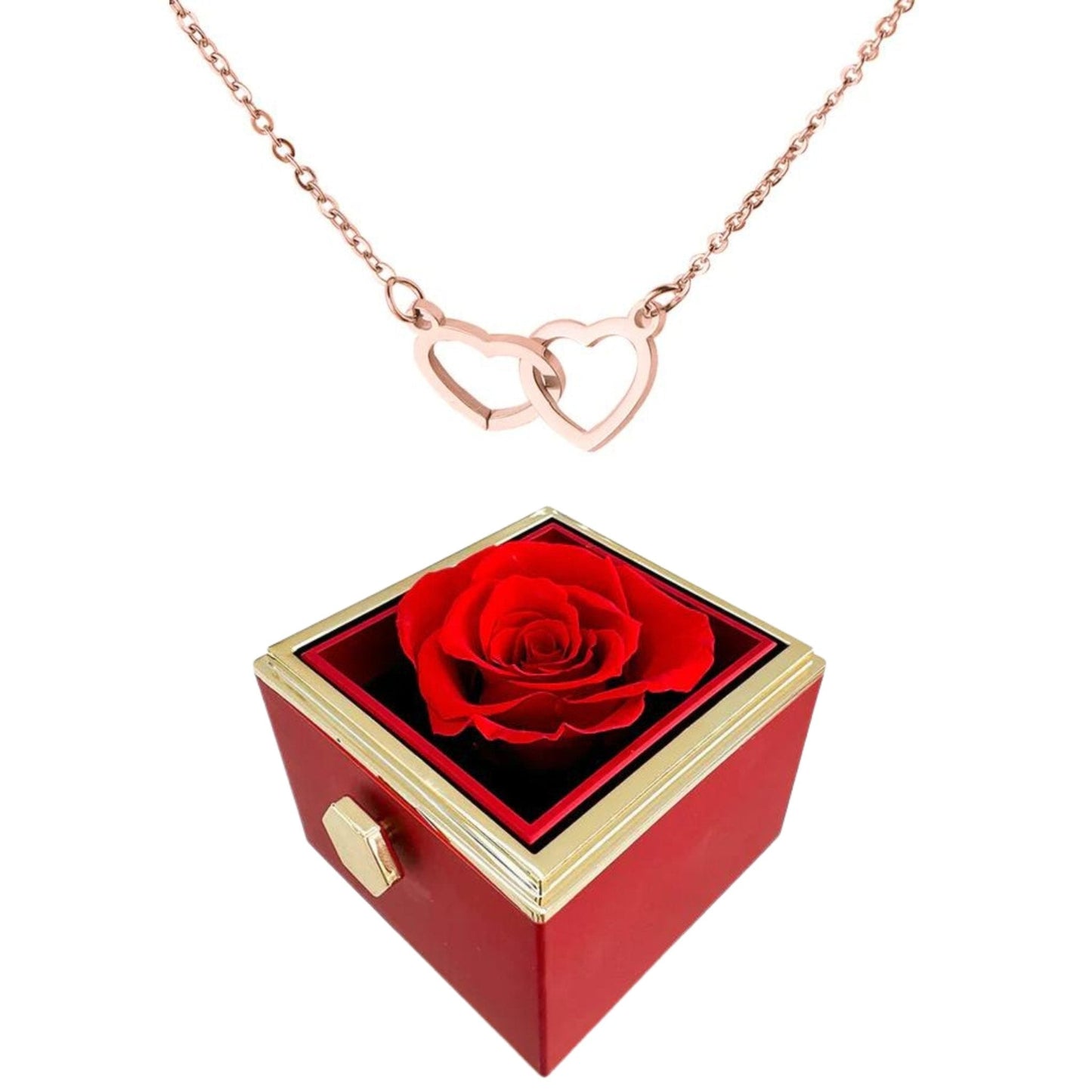 Caja de rosas giratoria eternamente preservada - Con collar de corazón grabado