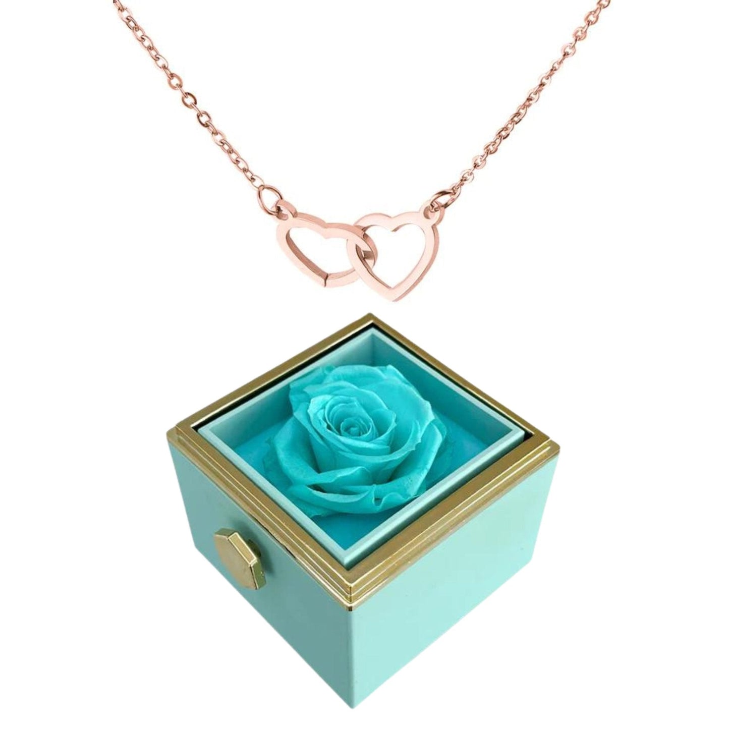 Caja de rosas giratoria eternamente preservada - Con collar de corazón grabado