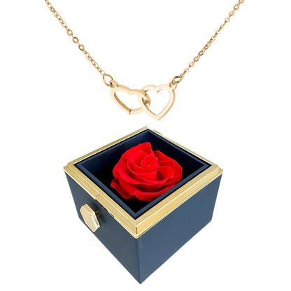 Caja de rosas giratoria eternamente preservada - Con collar de corazón grabado