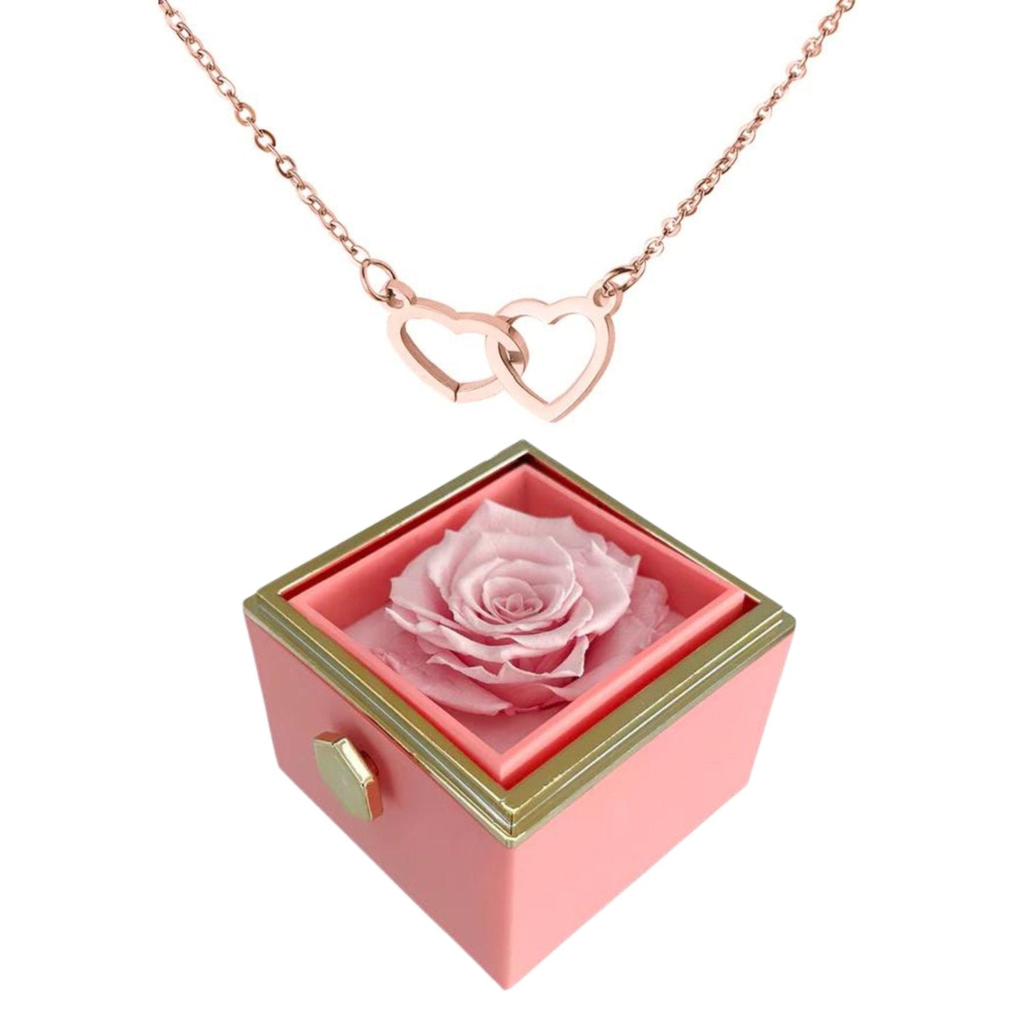 Caja de rosas giratoria eternamente preservada - Con collar de corazón grabado