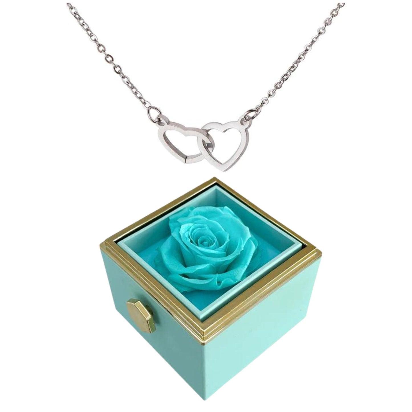 Caja de rosas giratoria eternamente preservada - Con collar de corazón grabado