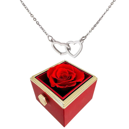 Caja de rosas giratoria eternamente preservada - Con collar de corazón grabado