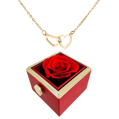 Caja de rosas giratoria eternamente preservada - Con collar de corazón grabado