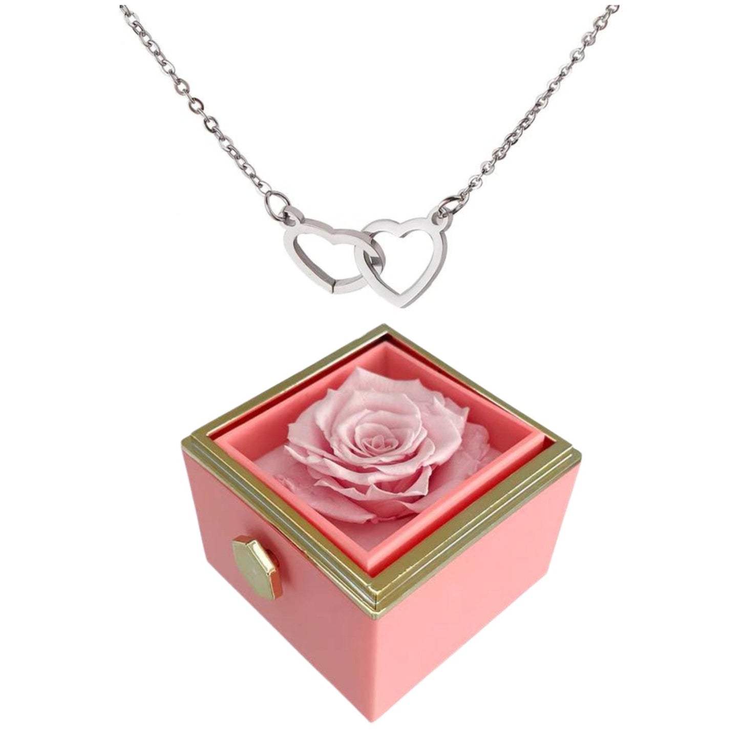 Caja de rosas giratoria eternamente preservada - Con collar de corazón grabado