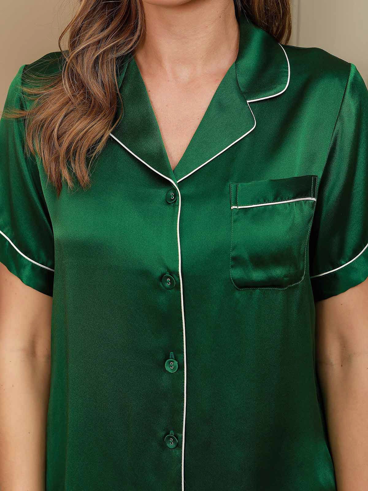 Silk Essence - Damen 100% Maulbeerseide Pyjama-Set mit kurzen Ärmeln