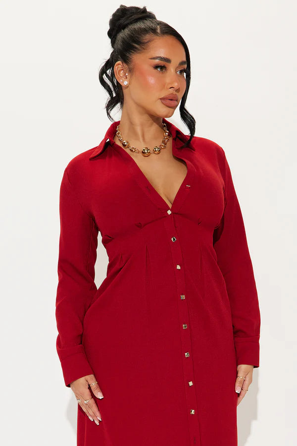 Ophelia Button Down Midi-Hemdkleid - Rot