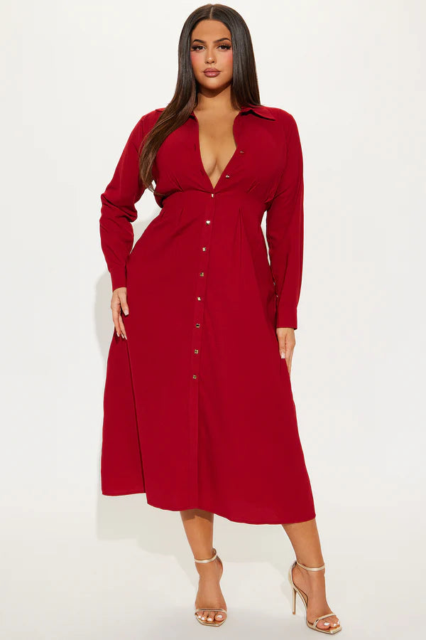 Ophelia Button Down Midi-Hemdkleid - Rot