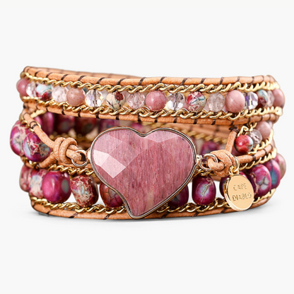 Bracelet wrap de luxe coeur rhodochrosite