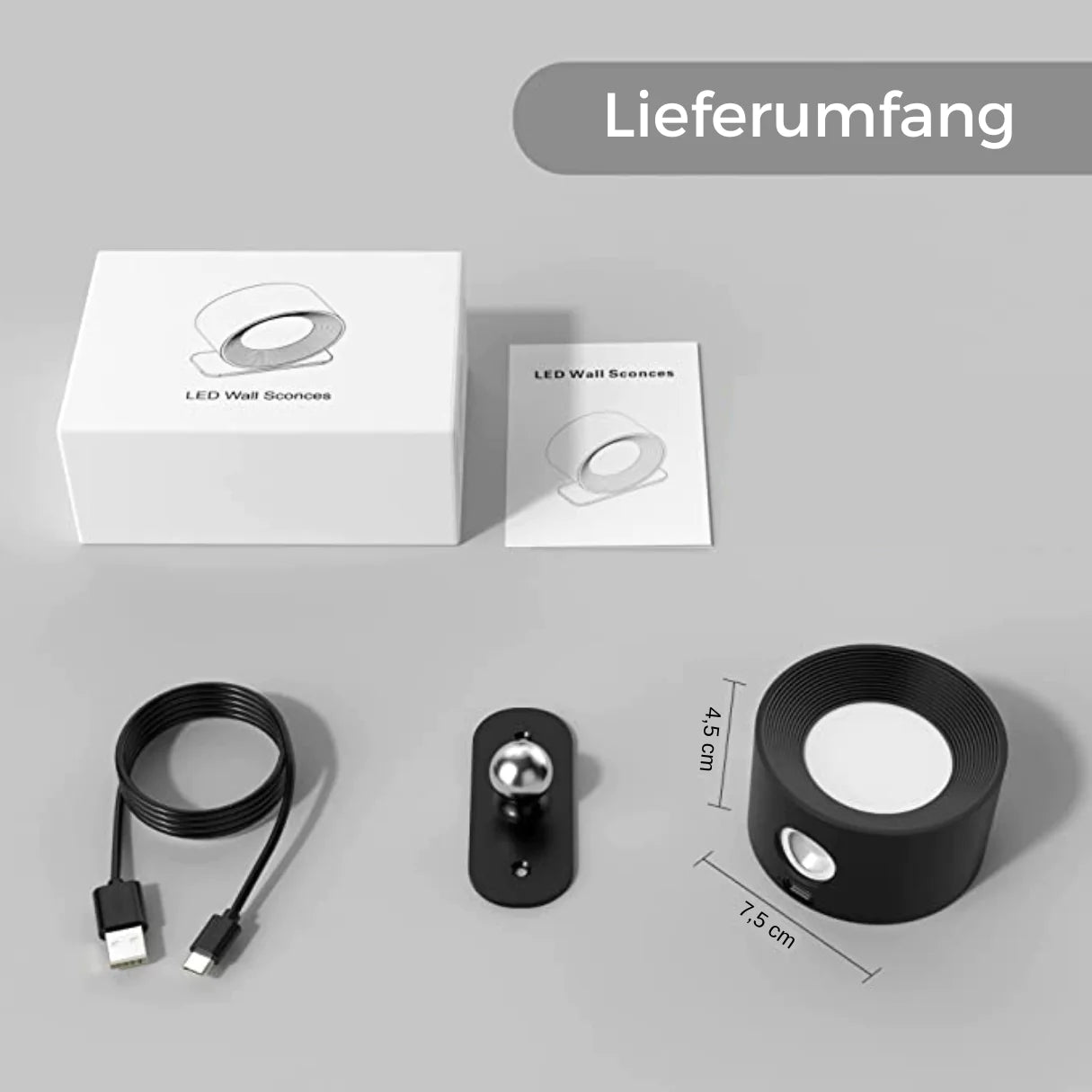 Infinity LED-Wandleuchte - kabellos - Weiß - 3 Stufen & 3 Farben - 360° Drehung