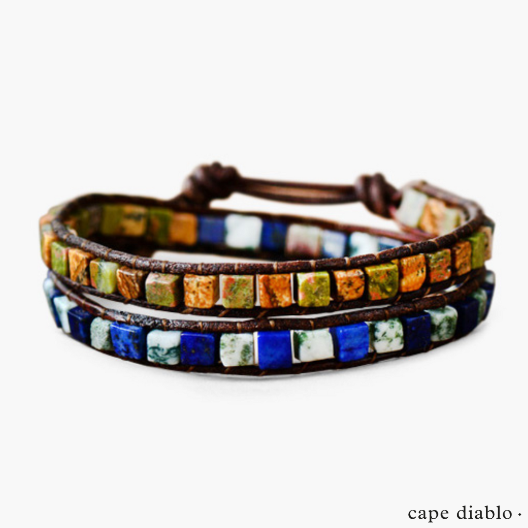 Celestial natural stone leather bracelet