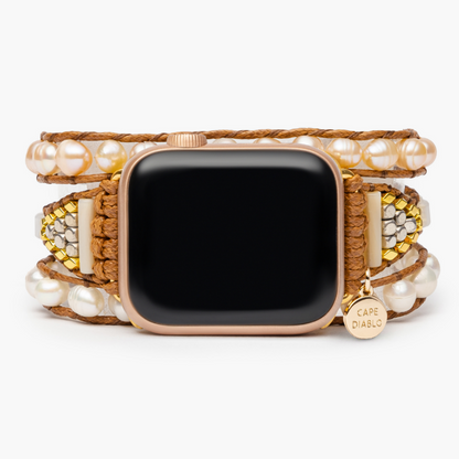 Apple Watch Armband Süßwasserperlen Anmutig Freundin Schmuck Damenmode Elegantes Design Hochwertig Handgefertigt Stilvoll Accessoire Edles Geschenk Modisch Perlenarmband Uhrschmuck