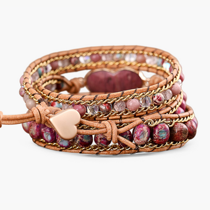 Rhodochrosite heart luxury wrap bracelet