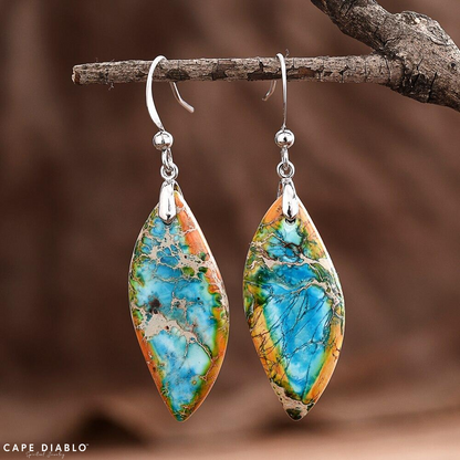 Hanging earrings jasper leaf