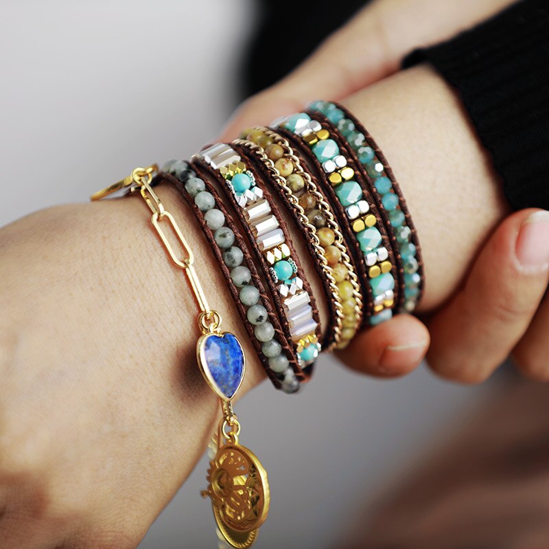 Vintage Heart Jasper & Quartz Wrap Bracelet