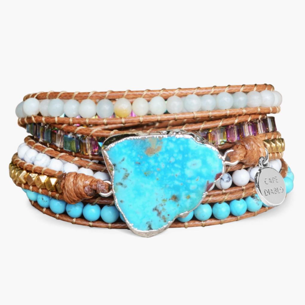 Turquoise cascade silver wrap bracelet