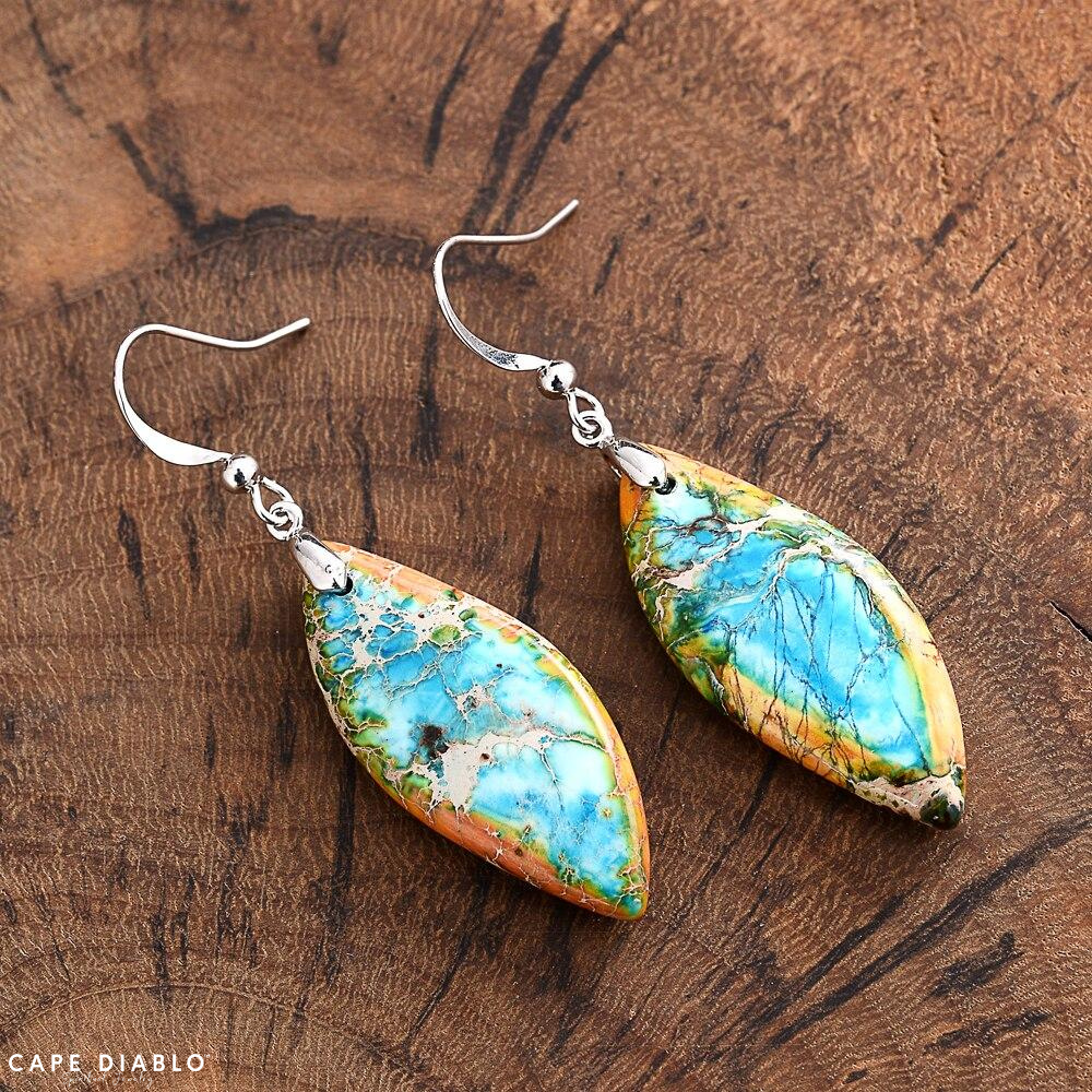 Hanging earrings jasper leaf