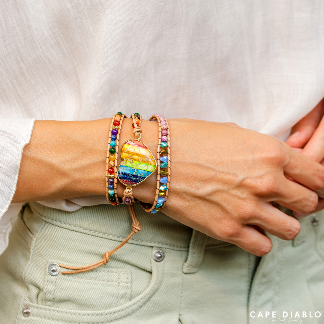 Regenboogchakra liefdewikkelarmband