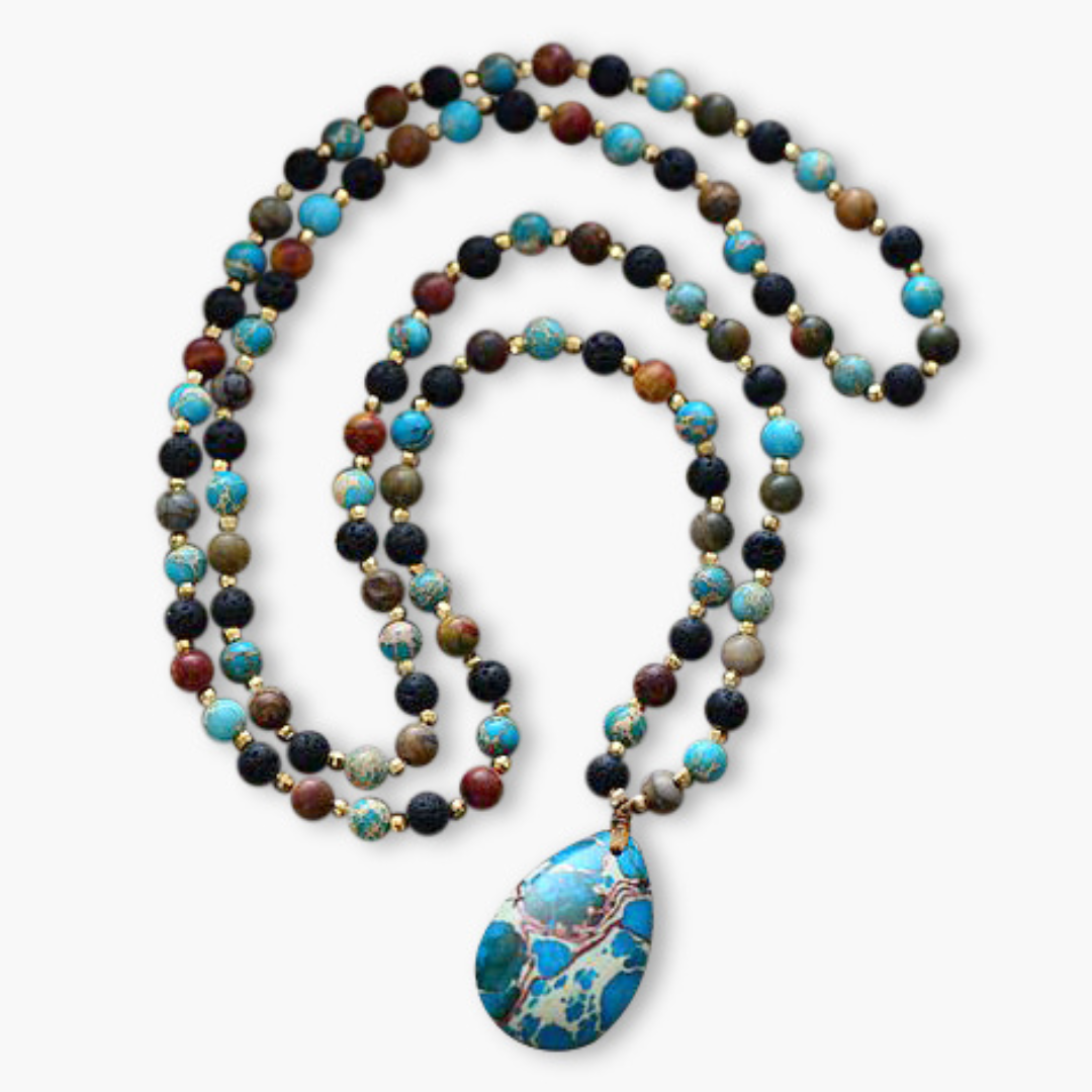 Labradorite & Onyx Waterdrop Pendant Necklace