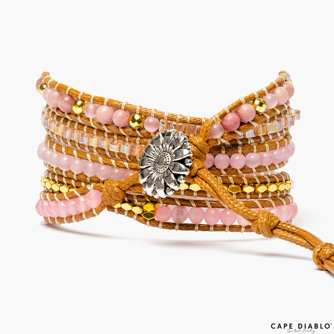 Pulsera de cuarzo rosa dorado