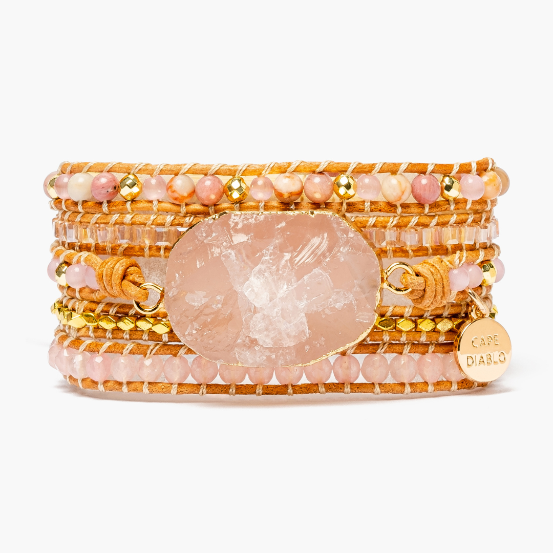 Bracciale in quarzo rosa dorato