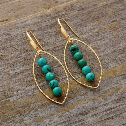 Boucles d'oreilles turquoise ovale plaqué or