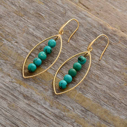 Boucles d'oreilles turquoise ovale plaqué or