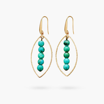 Boucles d'oreilles turquoise ovale plaqué or