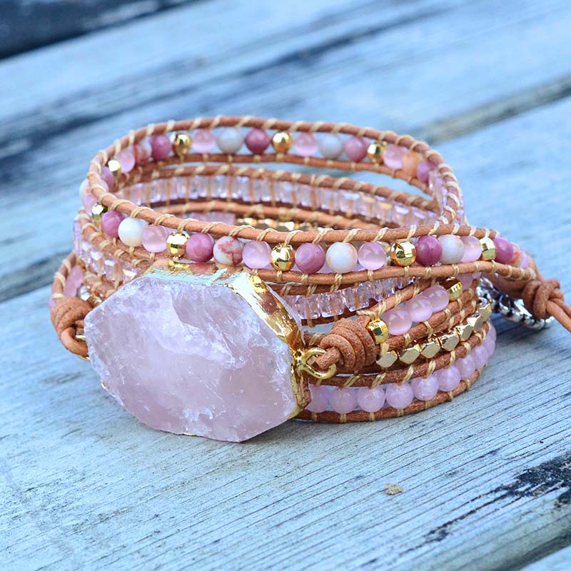 Pulsera de cuarzo rosa dorado