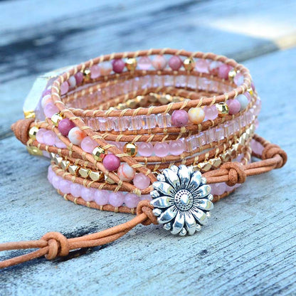 Pulsera de cuarzo rosa dorado