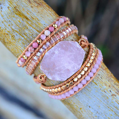 Bracciale in quarzo rosa dorato