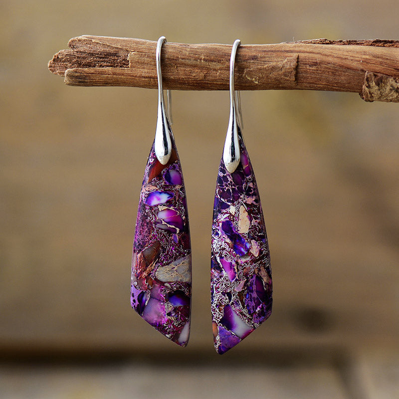 Boucles d'oreilles crochet jaspe violet