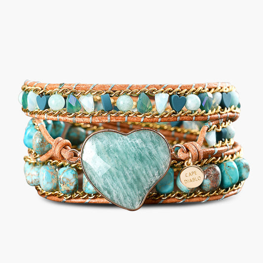 Armbånd Wrap Luxe Coeur Amazonite