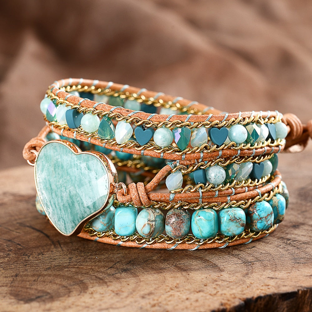 Bracelet Wrap Luxe Coeur Amazonite