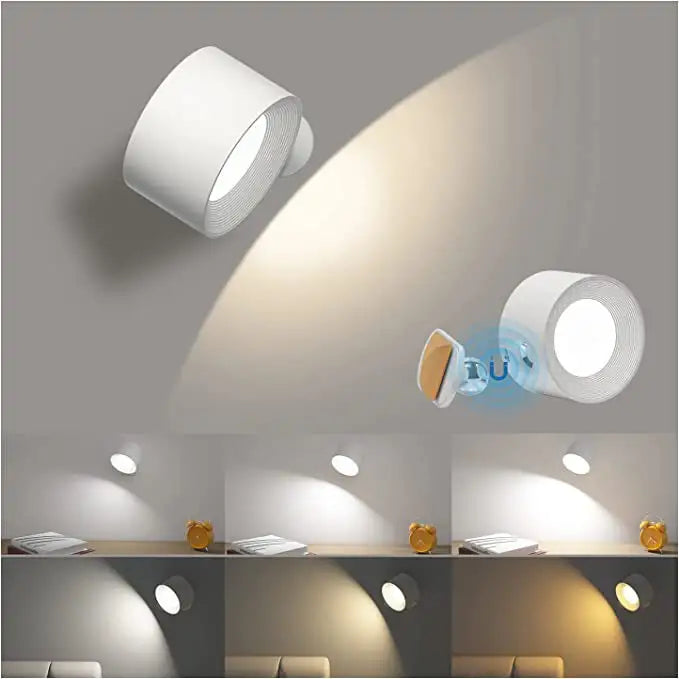 Infinity LED wandlamp, draadloos - wit - 3 helderheidsniveaus & 3 kleurmodi - 360° rotatiefunctie - magnetische houder - touchbediening