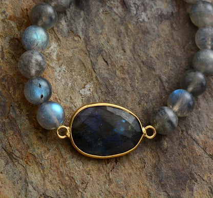 Bracelet en pierres précieuses de labradorite bleue