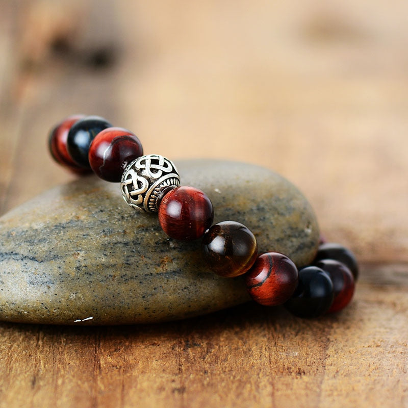 Bracelet Bouddha Oeil de Tigre Rouge pour Homme