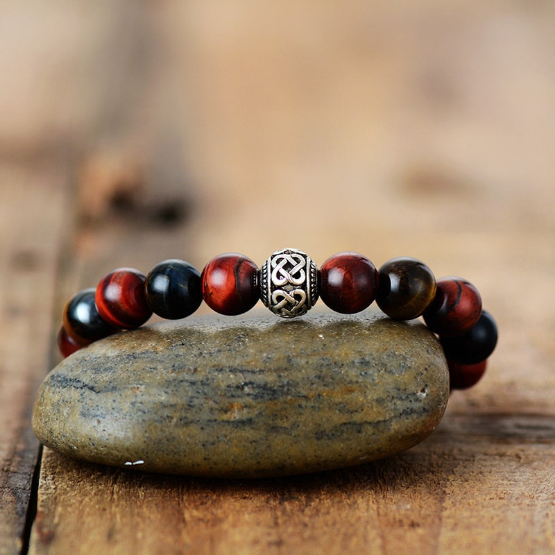 Bracelet Bouddha Oeil de Tigre Homme Rouge