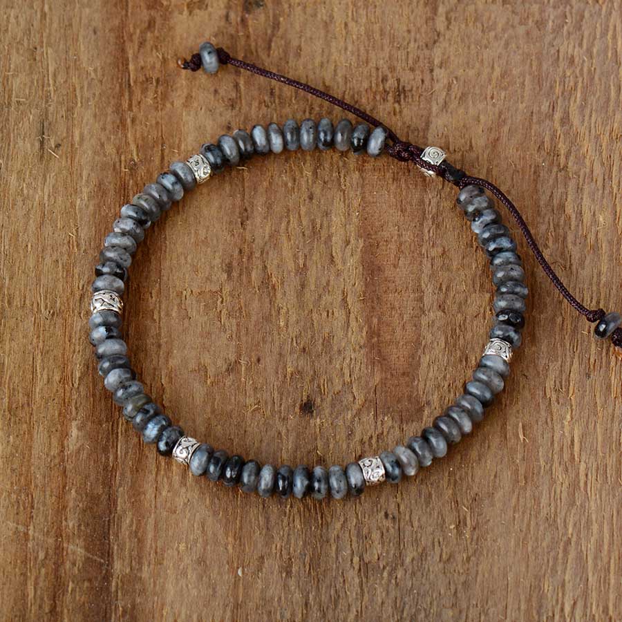 Bracelet Tibétain Jaspe Gris Homme