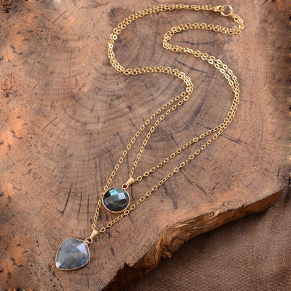 Collier pendentif bouclier labradorite